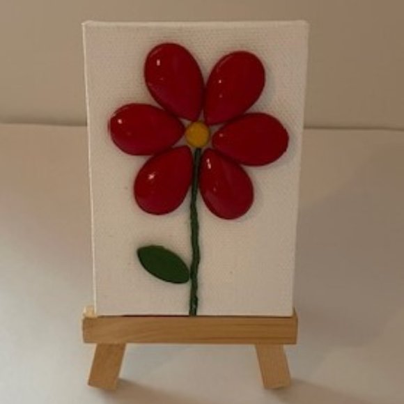 Mini Painting on Canvas with Easel - Red Flower - Picture 3 of 4